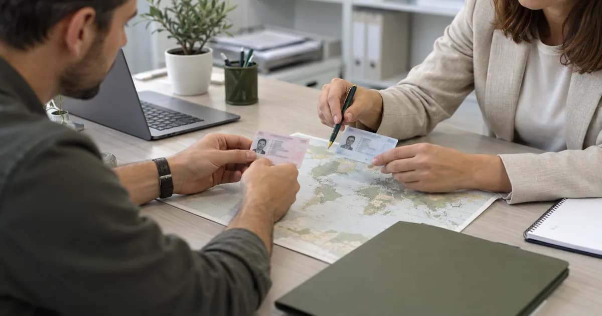 Revisión de un permiso extranjero abstracto y un mapa sin nombres