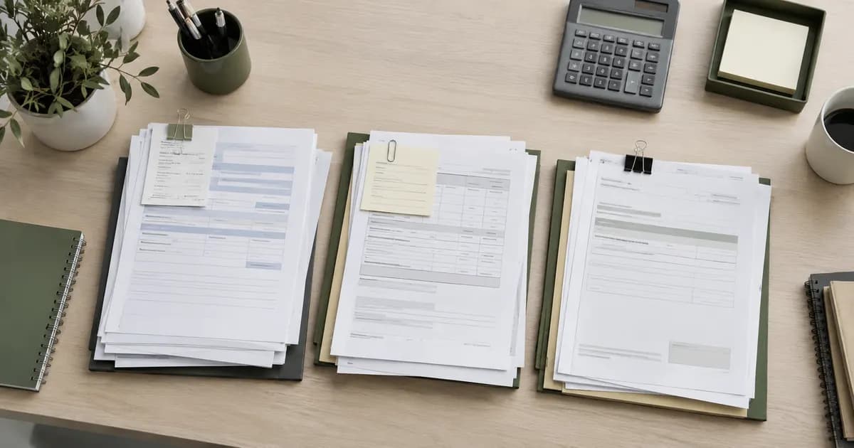 Tres partidas del coste de una transferencia representadas con documentos y calculadora